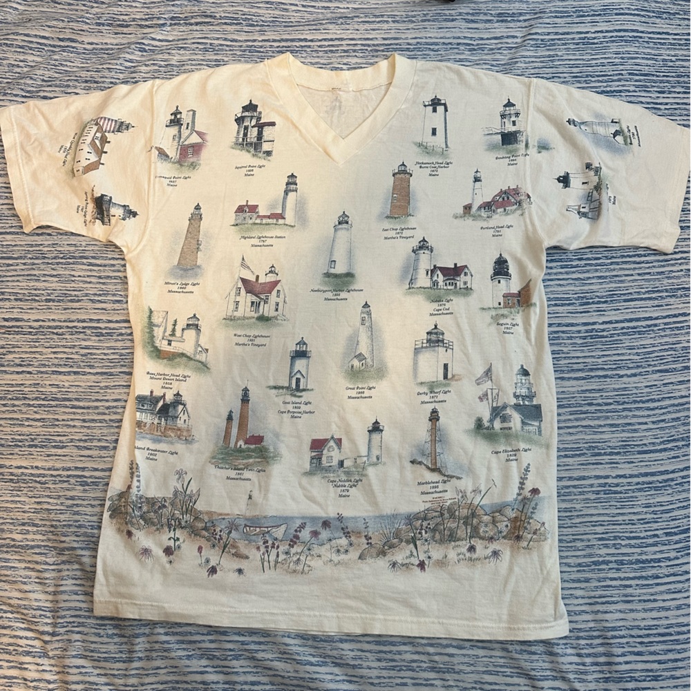 Vintage 1990s All Over Lighthouse V neck